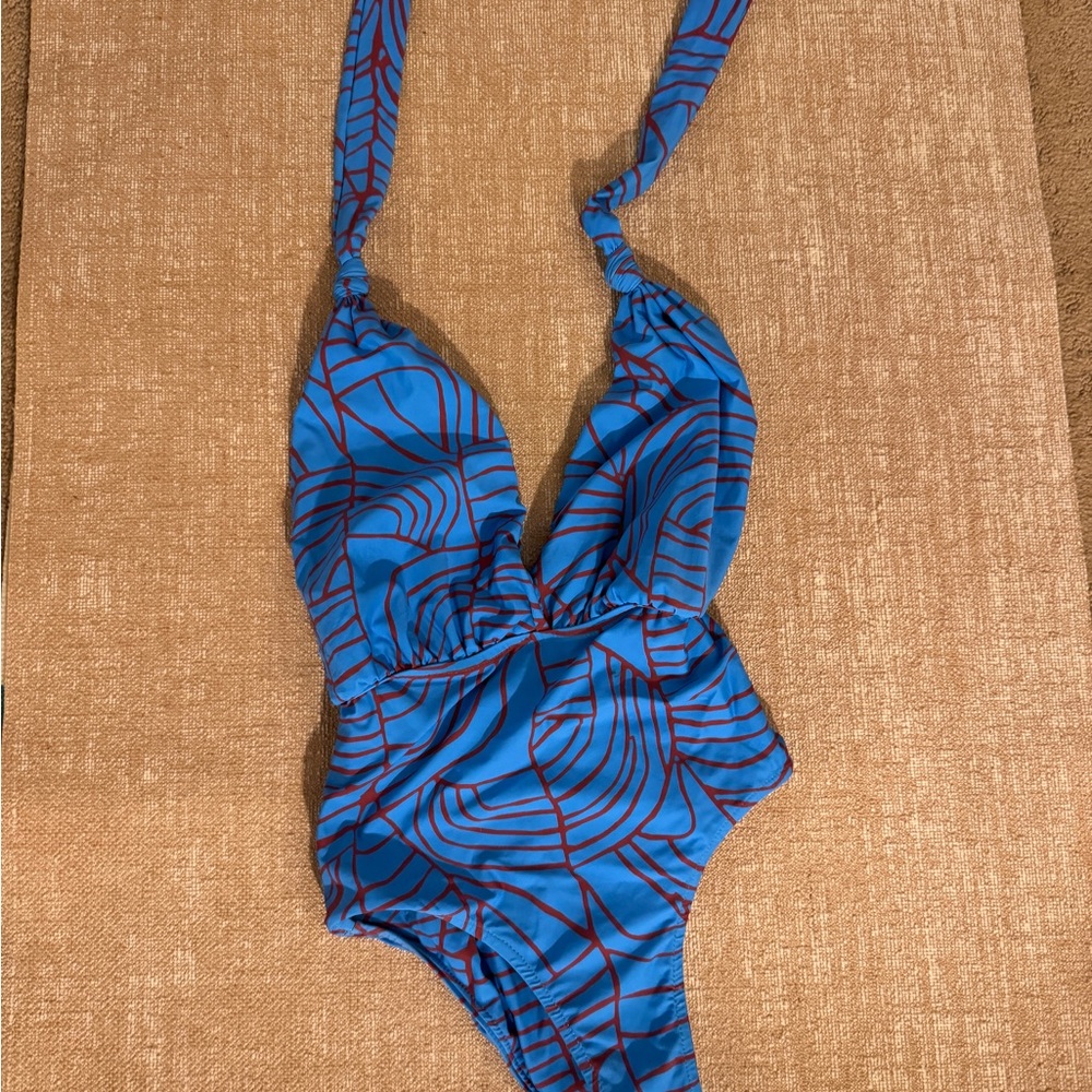 Blue Patterned One Piece Swimsuit